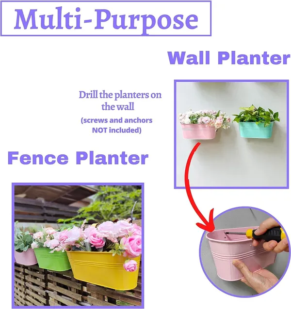 Multicolour_Rail_Planter_Outdoor_Metal_Iron_Hanging_Flower_Buckets_Modern_Countryside_Boho_Style_White_Wall_Mount_Window_Box_Plant_Holder_Hooks_Porch_Decor_(6Set)____25L_x_11W_x_13H_Centimeters