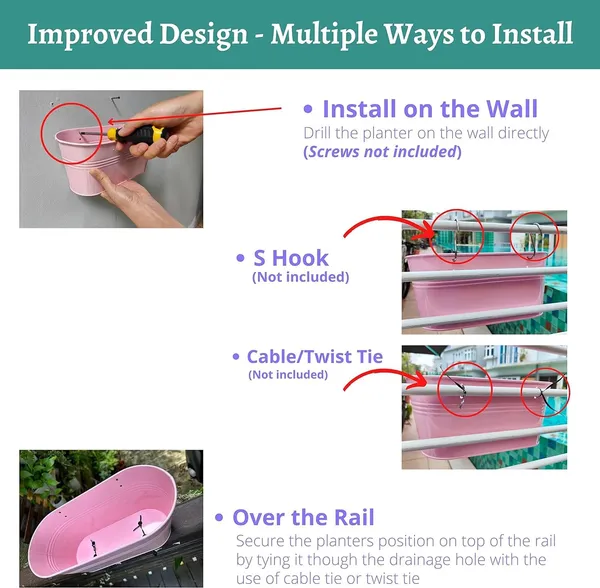 Multicolour_Rail_Planter_Outdoor_Metal_Iron_Hanging_Flower_Buckets_Modern_Countryside_Boho_Style_White_Wall_Mount_Window_Box_Plant_Holder_Hooks_Porch_Decor_(6Set)____25L_x_11W_x_13H_Centimeters
