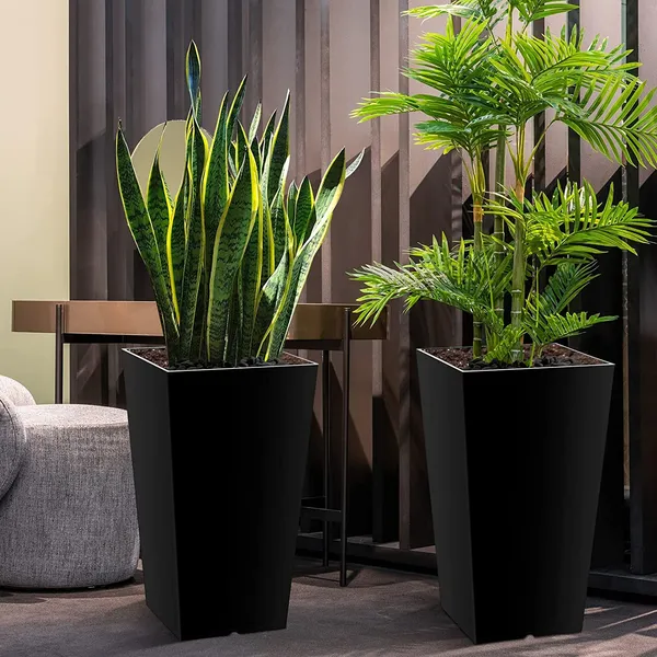 Black_Tall_Planters_For_Outdoor_Plants_Set_Of_2,Outdoor_Planters_For_Front_Porch_Balcony,21_Inch_Large_Planters_For_Outdoor_Indoor_Garden_Patio_25_x_25_x_50_Centimeters