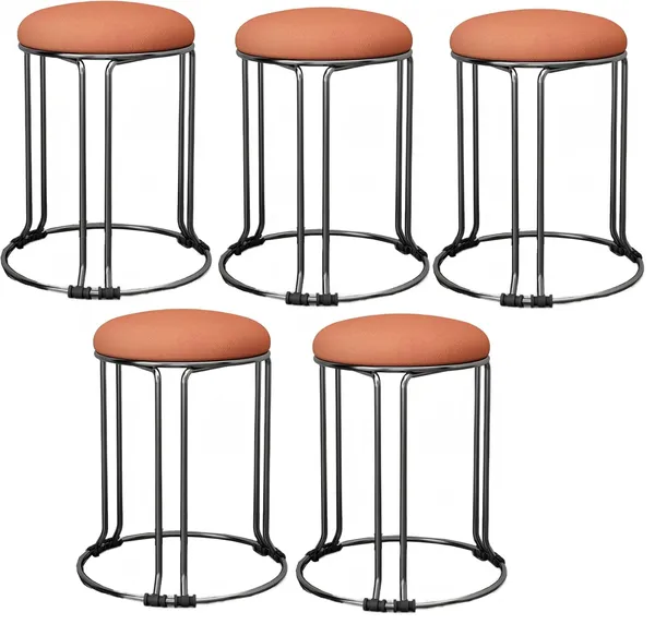 Silver_&_Red_Stackable_Ottoman_Stools_With_Cushion_Top_|_Space_Saving_&_Comfortable_Home_Furniture_|_35L_x_35W_x_46H_Cm