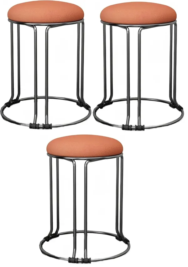 Silver_&_Red_Stackable_Ottoman_Stools_With_Cushion_Top_|_Space_Saving_&_Comfortable_Home_Furniture_|_35L_x_35W_x_46H_Cm