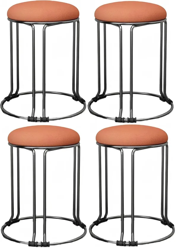 Silver_&_Red_Stackable_Ottoman_Stools_With_Cushion_Top_|_Space_Saving_&_Comfortable_Home_Furniture_|_35L_x_35W_x_46H_Cm