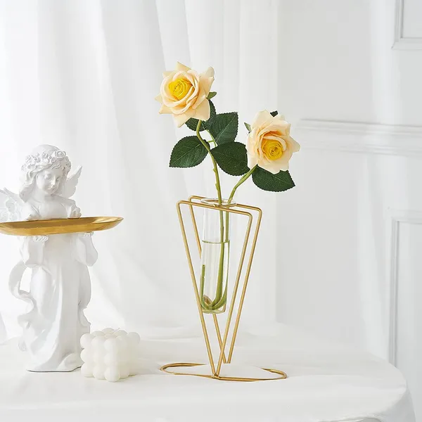 Gold_Metal_Vase_For_Shelf_Decor,_Glass_Tube_Vase_With_Round_Metal_Stand,Vases_Decorations_For_Wedding_Table_Centerpieces,_Entryway,_Bookshelf,_Wedding_Party_(Triangle)____15L_x_10W_x_25H_Centimeters