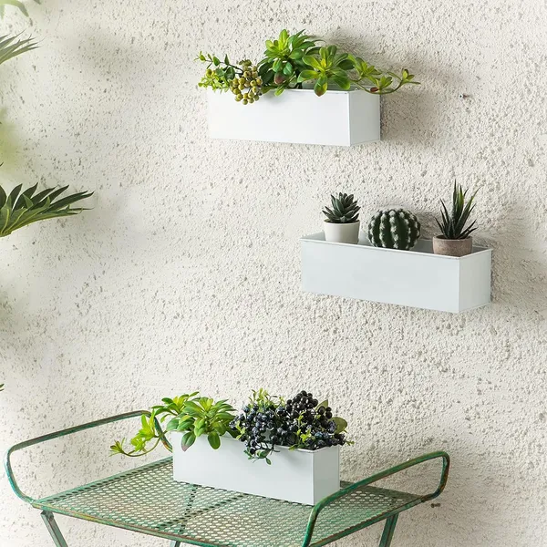 White_Wall_Planter_3_Pack_12_Inch_Large_Wall_Mount_Succulent_Planters_Black_Rectangle_Metal_Flower_Pot_Window_Planter_Box_Fence_Shelve_Indoor_Outdoor_10L_x_30W_x_9H_Centimeters