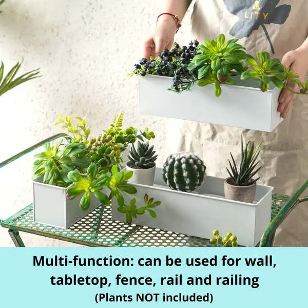 White_Wall_Planter_3_Pack_12_Inch_Large_Wall_Mount_Succulent_Planters_Black_Rectangle_Metal_Flower_Pot_Window_Planter_Box_Fence_Shelve_Indoor_Outdoor_10L_x_30W_x_9H_Centimeters