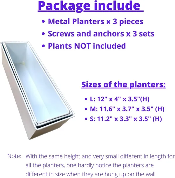White_Wall_Planter_3_Pack_12_Inch_Large_Wall_Mount_Succulent_Planters_Black_Rectangle_Metal_Flower_Pot_Window_Planter_Box_Fence_Shelve_Indoor_Outdoor_10L_x_30W_x_9H_Centimeters