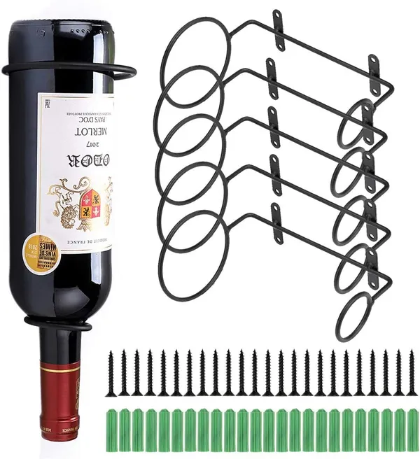 Multicolor_Set_Of_6_Wall_Mounted_Wine_Rack_Holders_-_Metal_Wine_Bottle_Display_Holder_With_Hardware,_Wall_Hanging_Red_Wine_Bottle_Organizer_Racks_For_Storage_Beverages_9L_x_5W_x_18H_Centimeters