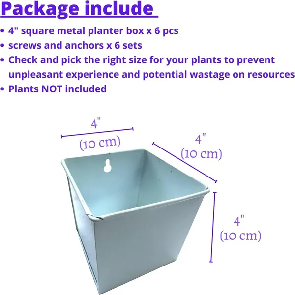 White_Wall_Planter_6-Pack_4_Inch_Square_Metal_Wall_Planters_For_Indoor_And_Outdoor_Plants,_Small_White_Hanging_Flower_Pots_For_Balcony,_Herb_Garden_Decor10L_x_10W_x_10H_Centimeters