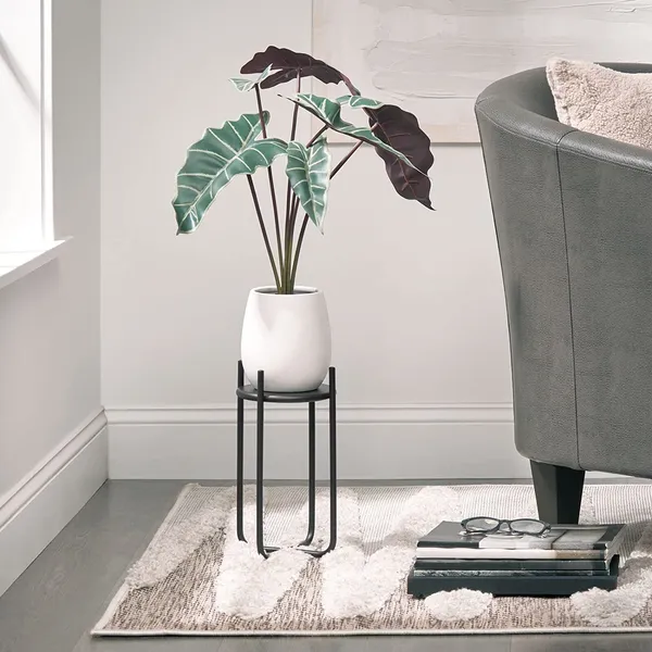 Matte_Black_Metal_Steel_Modern_12_Inch_Medium_Plant_Stand,_Planter_Holder,_With_Decorative_Crisscross_Design_For_Table,_Floor;_Holds_Indoor/Outdoor_Plants,_Flower_Pot_Stand_17_x_17_x_30_Centimeters