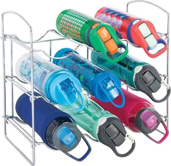 Silver_Metal_Water_Bottle_Rack_Storage_Organizer_Kitchen_Countertop_Pantry_Fridge_Store_Wine_Beer_Pop_Soda_3_Level_Each_Hold_9_Bottles_Free_Standing