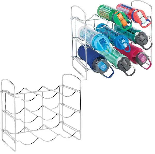 Silver_Metal_Water_Bottle_Rack_Storage_Organizer_Kitchen_Countertop_Pantry_Fridge_Store_Wine_Beer_Pop_Soda_3_Level_Each_Hold_9_Bottles_Free_Standing