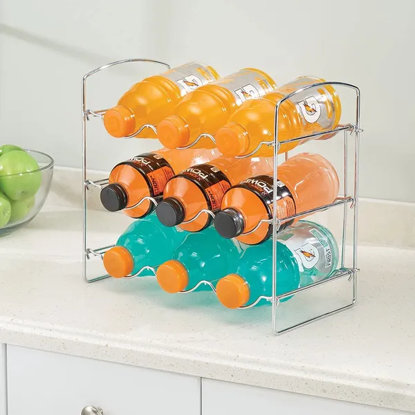 Silver_Metal_Water_Bottle_Rack_Storage_Organizer_Kitchen_Countertop_Pantry_Fridge_Store_Wine_Beer_Pop_Soda_3_Level_Each_Hold_9_Bottles_Free_Standing