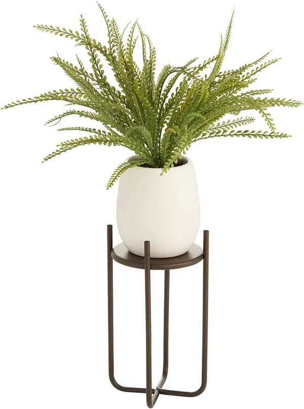 Bronze_Metal_Steel_Modern_12_Inch_Medium_Plant_Stand,_Planter_Holder,_With_Decorative_Crisscross_Design_For_Table,_Floor;_Holds_Indoor/Outdoor_Plants,_Flower_Pot_Stand__17_x_17_x_30_Centimeters