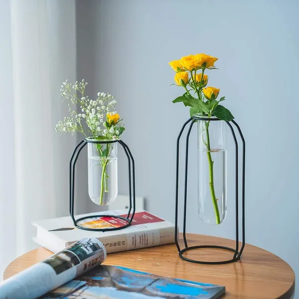 Black_2_Pcs_Flower_Vases_With_Iron_Art_Frame_Geometric_Plant_Pot,_Centerpiece_Plant_Vase,_Plants_Tabletop_Display_Holder_For_Wedding_Indoor_Table_10L_x_10W_x_23H_Centimeters