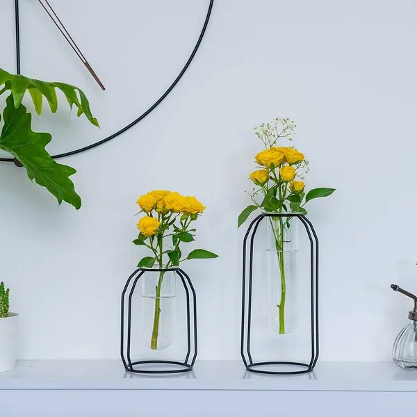 Black_2_Pcs_Flower_Vases_With_Iron_Art_Frame_Geometric_Plant_Pot,_Centerpiece_Plant_Vase,_Plants_Tabletop_Display_Holder_For_Wedding_Indoor_Table_10L_x_10W_x_23H_Centimeters