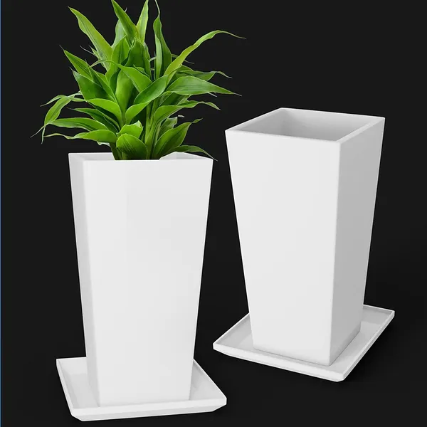 White_Tall_Metal_Planters_22_Inch_Tall,_Set_Of_2_Decorative_Rectangular_Display_For_Outdoor_And_Indoors,_With_14"_Tray_For_Entry,_Patio____33L_x_33W_x_70H_Centimeters