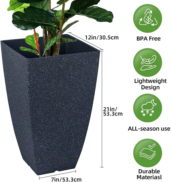 Black_Tall_Metal_Planters_For_Outdoor_Plants_Set_Of_2,For_Front_Porch_Balcony,_Galvanized_For_Outdoor_Indoor_Garden_Patio_(Texture)_30_x_30_x_53_Centimeters