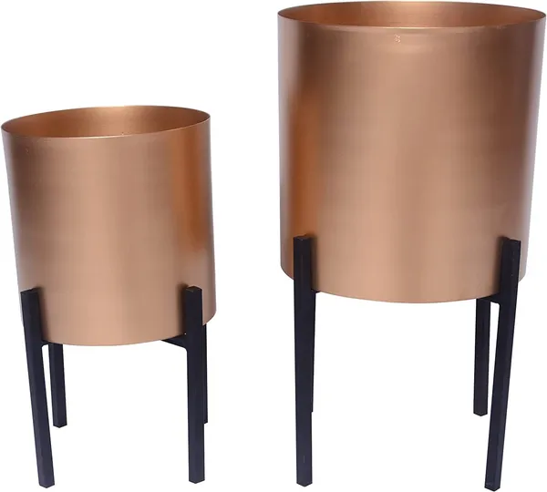 Gold_18,_14_Inch_Round_Indoor_Planter,_Iron_Stand,_Set_Of_2__25.4_x_25.4_x_45.7_Centimeters