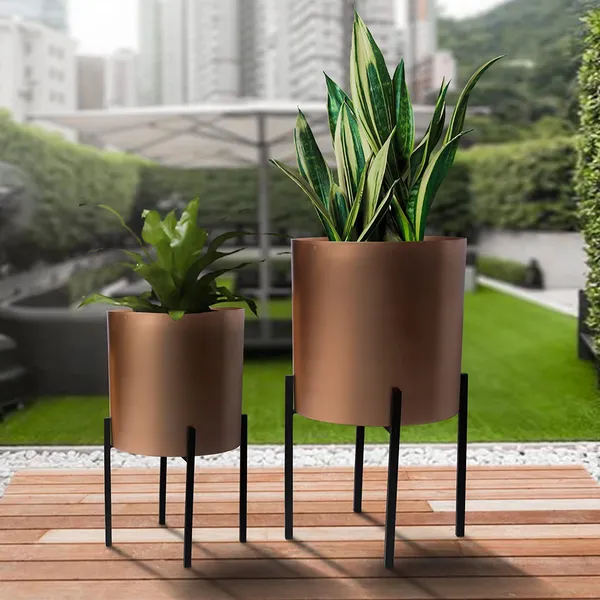 Gold_18,_14_Inch_Round_Indoor_Planter,_Iron_Stand,_Set_Of_2__25.4_x_25.4_x_45.7_Centimeters