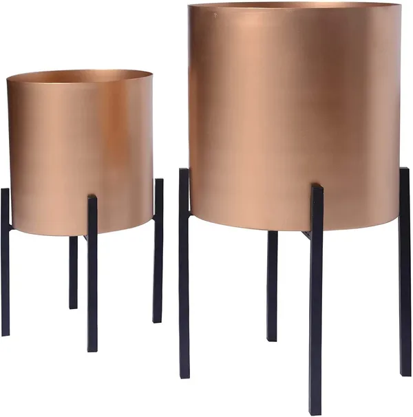 Gold_18,_14_Inch_Round_Indoor_Planter,_Iron_Stand,_Set_Of_2__25.4_x_25.4_x_45.7_Centimeters