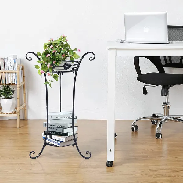 Black_Cute_2_Tier_Potted_Plant_Stand_Sturdy_Frame_Rust_Free_Excellent_Black_Finish_Utility_For_Indoor_(Living_Room/_Hallway)_And_Outdoor_(Garden/Patio/Entryway)_(Vines)__30_x_30_x_50_Centimeters