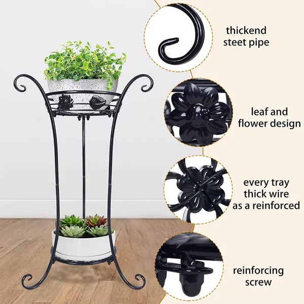 Black_Cute_2_Tier_Potted_Plant_Stand_Sturdy_Frame_Rust_Free_Excellent_Black_Finish_Utility_For_Indoor_(Living_Room/_Hallway)_And_Outdoor_(Garden/Patio/Entryway)_(Vines)__30_x_30_x_50_Centimeters