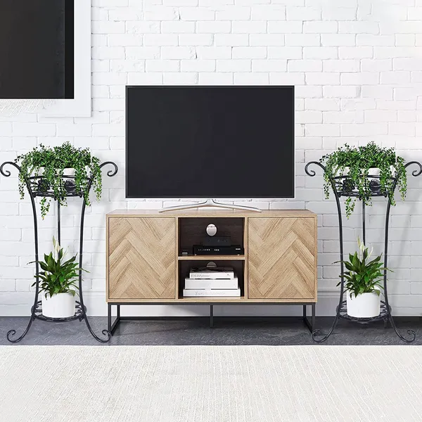 Black_Cute_2_Tier_Potted_Plant_Stand_Sturdy_Frame_Rust_Free_Excellent_Black_Finish_Utility_For_Indoor_(Living_Room/_Hallway)_And_Outdoor_(Garden/Patio/Entryway)_(Vines)__30_x_30_x_50_Centimeters