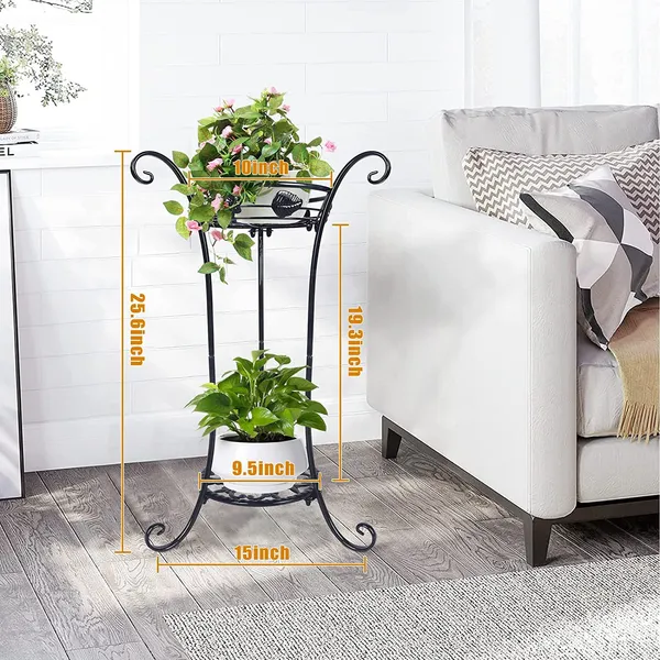 Black_Cute_2_Tier_Potted_Plant_Stand_Sturdy_Frame_Rust_Free_Excellent_Black_Finish_Utility_For_Indoor_(Living_Room/_Hallway)_And_Outdoor_(Garden/Patio/Entryway)_(Vines)__30_x_30_x_50_Centimeters