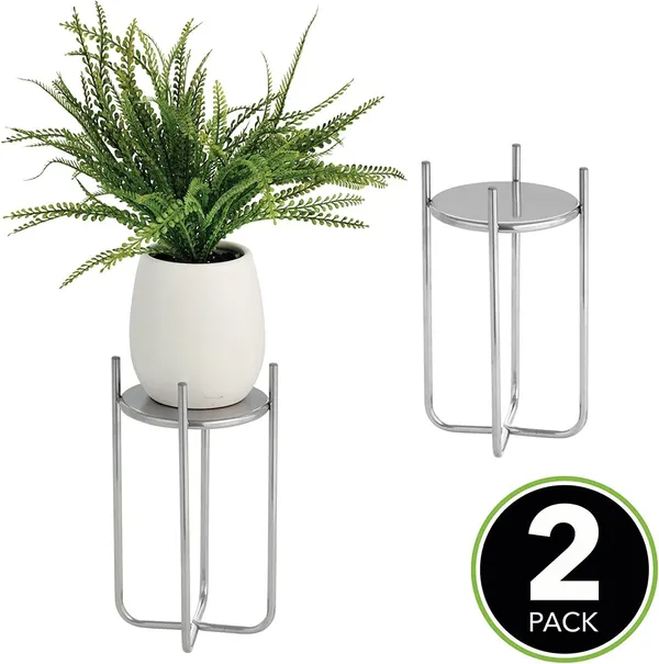 Chrome_Metal_Steel_Modern_12_Inch_Medium_Plant_Stand,_Planter_Holder,_With_Decorative_Crisscross_Design_For_Table,_Floor;_Holds_Indoor/Outdoor_Plants,_Flower_Pot_Stand__17_x_17_x_30_Centimeters
