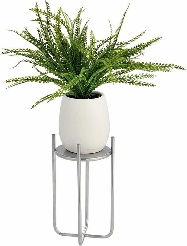 Chrome_Metal_Steel_Modern_12_Inch_Medium_Plant_Stand,_Planter_Holder,_With_Decorative_Crisscross_Design_For_Table,_Floor;_Holds_Indoor/Outdoor_Plants,_Flower_Pot_Stand__17_x_17_x_30_Centimeters