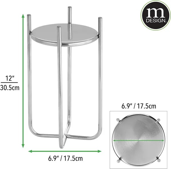 Chrome_Metal_Steel_Modern_12_Inch_Medium_Plant_Stand,_Planter_Holder,_With_Decorative_Crisscross_Design_For_Table,_Floor;_Holds_Indoor/Outdoor_Plants,_Flower_Pot_Stand__17_x_17_x_30_Centimeters