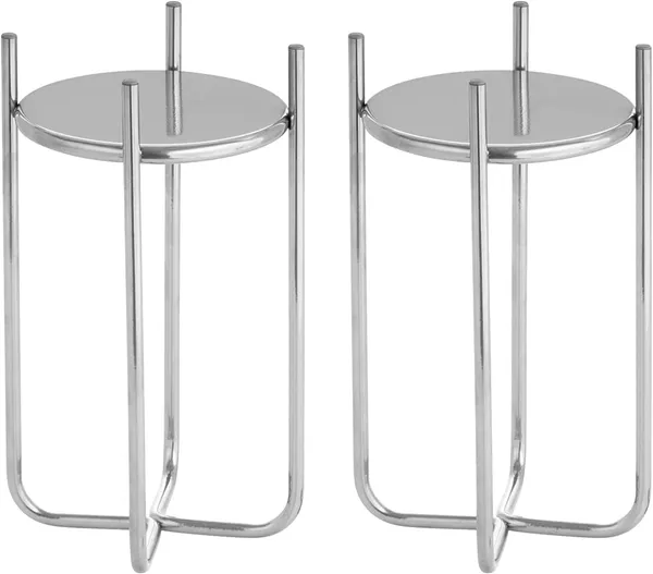 Chrome_Metal_Steel_Modern_12_Inch_Medium_Plant_Stand,_Planter_Holder,_With_Decorative_Crisscross_Design_For_Table,_Floor;_Holds_Indoor/Outdoor_Plants,_Flower_Pot_Stand__17_x_17_x_30_Centimeters