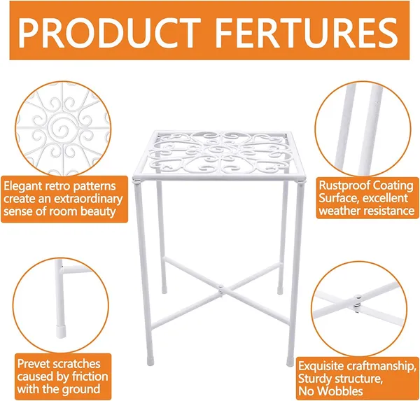 White_Indoor_Outdoor_Plant_Stand_Midcentury_Modern_Flower_Pot_Stands_Waterproof_Rustproof_Garden_Container_Supports_Square_Iron_Display_Rack_For_Planter_(Pack_of_2)__20.3_x_20.3_x_27.9_Centimeters