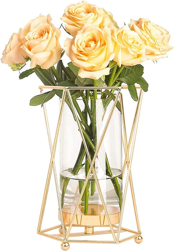 Gold_Flower_Vase_Metal_Stand_Glass_Tube_Geometric_Decor_Vase,_Modern_Large_Vase_Suitable_Floral_Home_Wedding_Office_Centerpiece_(Gold_9_Inch)____15L_x_15W_x_23H_Centimeters