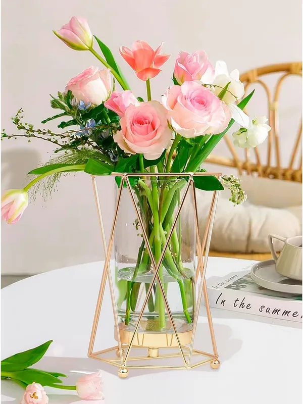 Gold_Flower_Vase_Metal_Stand_Glass_Tube_Geometric_Decor_Vase,_Modern_Large_Vase_Suitable_Floral_Home_Wedding_Office_Centerpiece_(Gold_9_Inch)____15L_x_15W_x_23H_Centimeters