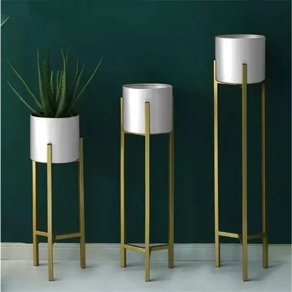 White_Elegent_Modern_Style_Planter_Stand_Set_Of_3_With_Pot_Rustproof_Iron_Metal_Excellent_Finish_For_Indoor_And_Outdoor_Planter_Suitable_For_Living_Room/Drawing_Room/Garden__25_x_25_x_70_Centimeters