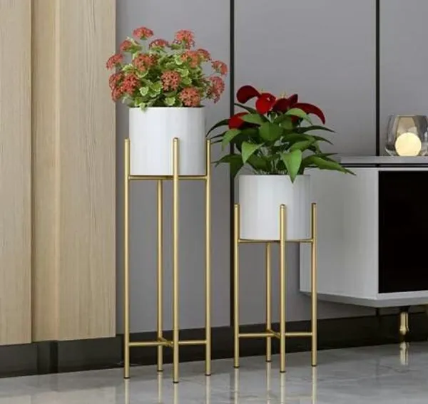 White_Set_Of_2_Metal_Plant_Stand_Decorative_Flower_Indoor,_Outdoor_Balcony,_Home_Decor_Decoration_Easy_Wrought_70_x_23_x_23_Centimeters