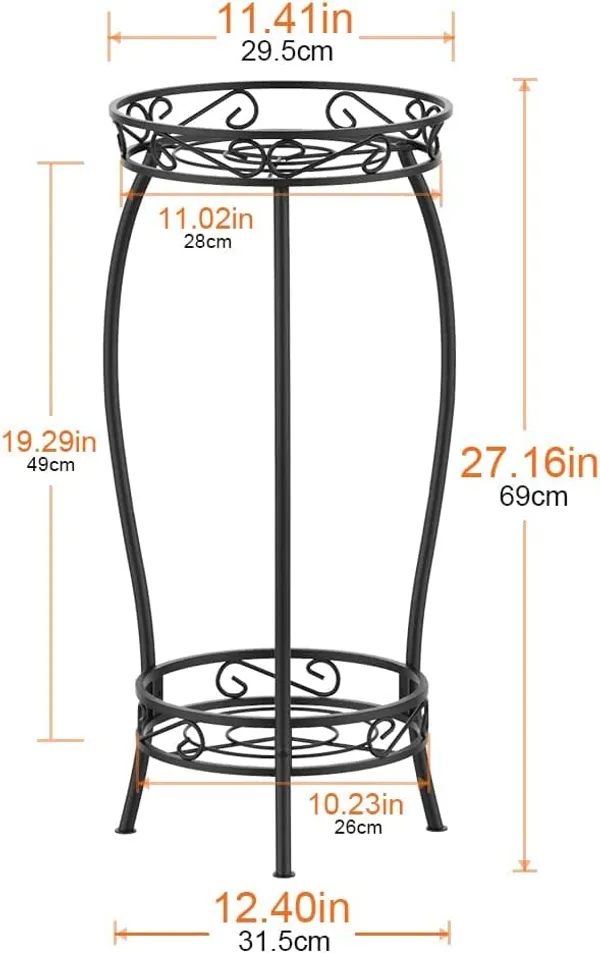 Black_Cute_2_Tier_Potted_Plant_Stand_Sturdy_Stable_Wrought_Excellent_Black_Finish_Utility_For_Indoor_(Living_Room/_Hallway)_And_Outdoor_(Garden/Patio/Entryway)_(Net_Base)_30_x_30_x_50_Centimeters