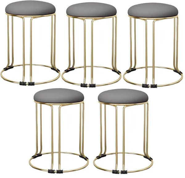 Gold_&_Grey_Stackable_Ottoman_Stools_With_Cushion_Top_|_Space_Saving_&_Comfortable_Home_Furniture_|_35L_x_35W_x_46H_Cm