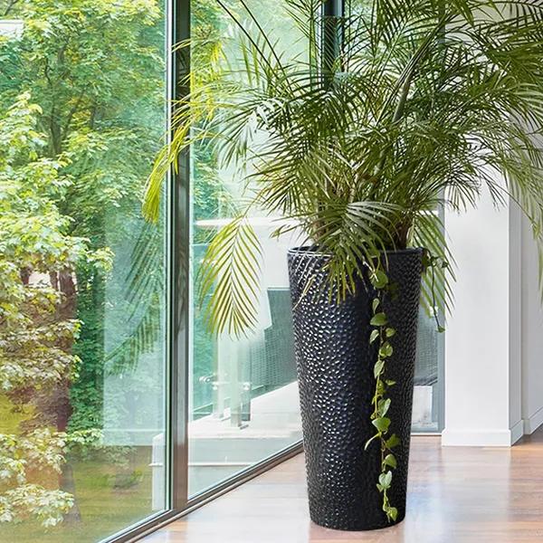 Black_Metal_Planters_With_Inner_Pots_Hand_Hammered_For_Indoor/Outdoor,_Garden,_Patio,_Porch,_Balcony_Large_Decorative_Flower_Pots,_Modern_Plant_Stands_(1)____23L_x_23W_x_50H_Centimeters