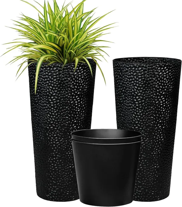Black_Metal_Planters_With_Inner_Pots_Hand_Hammered_For_Indoor/Outdoor,_Garden,_Patio,_Porch,_Balcony_Large_Decorative_Flower_Pots,_Modern_Plant_Stands_(1)____23L_x_23W_x_50H_Centimeters