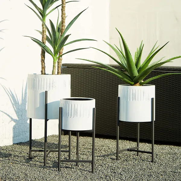 White_Mid_Century_Plant_Stand_With_Pot_Set_Of_3_Modern_Metal_Planters_With_Stands_Flower_Pot_Holders_Perfect_For_Indoor_Outdoor_Plants_Plant_Stand_Not_Adjustable__30.5_x_30.5_x_61_Centimeters;_2_kg
