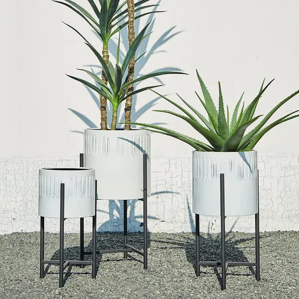 White_Mid_Century_Plant_Stand_With_Pot_Set_Of_3_Modern_Metal_Planters_With_Stands_Flower_Pot_Holders_Perfect_For_Indoor_Outdoor_Plants_Plant_Stand_Not_Adjustable__30.5_x_30.5_x_61_Centimeters;_2_kg