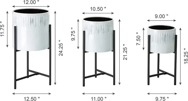 White_Mid_Century_Plant_Stand_With_Pot_Set_Of_3_Modern_Metal_Planters_With_Stands_Flower_Pot_Holders_Perfect_For_Indoor_Outdoor_Plants_Plant_Stand_Not_Adjustable__30.5_x_30.5_x_61_Centimeters;_2_kg