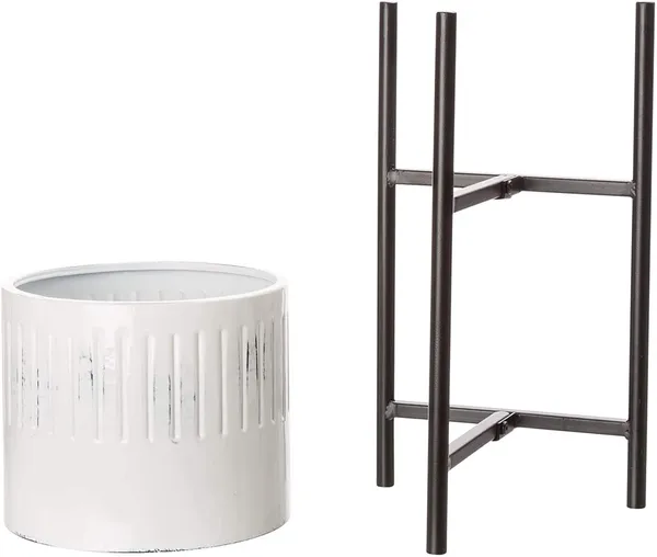 White_Mid_Century_Plant_Stand_With_Pot_Set_Of_3_Modern_Metal_Planters_With_Stands_Flower_Pot_Holders_Perfect_For_Indoor_Outdoor_Plants_Plant_Stand_Not_Adjustable__30.5_x_30.5_x_61_Centimeters;_2_kg