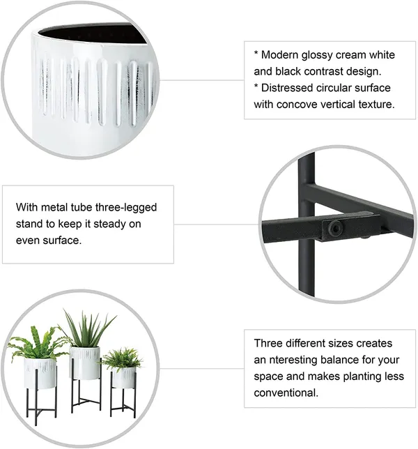 White_Mid_Century_Plant_Stand_With_Pot_Set_Of_3_Modern_Metal_Planters_With_Stands_Flower_Pot_Holders_Perfect_For_Indoor_Outdoor_Plants_Plant_Stand_Not_Adjustable__30.5_x_30.5_x_61_Centimeters;_2_kg