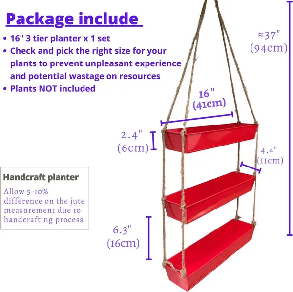 Red_Wall_Planters_-_16_Inch_3-Tier_Galvanized_Wall-Mounted_Succulent_Boho_Metal_Window_Herb_Garden,_Rectangle_Hanging_Vertical_Shelf_Shower_Plant_Pot____11L_x_6W_x_16H_Centimeters