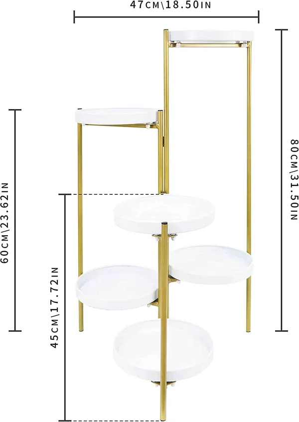 White_Tiered_Metal_Plant_Stand,_Gold_Multiple_Flower_Pot_Holder_Shelves_Planter_Rack,_Storage_Organizer_Display_For_Indoor_Outdoor_Garden_Balcony(Not_Include_Plants)__25_x_25_x_70_Centimeters