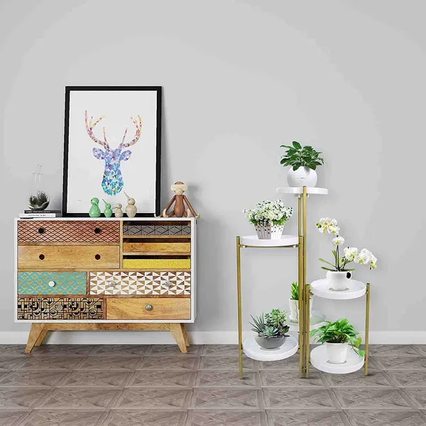 White_Tiered_Metal_Plant_Stand,_Gold_Multiple_Flower_Pot_Holder_Shelves_Planter_Rack,_Storage_Organizer_Display_For_Indoor_Outdoor_Garden_Balcony(Not_Include_Plants)__25_x_25_x_70_Centimeters