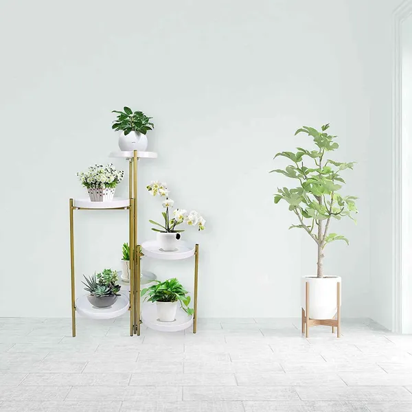 White_Tiered_Metal_Plant_Stand,_Gold_Multiple_Flower_Pot_Holder_Shelves_Planter_Rack,_Storage_Organizer_Display_For_Indoor_Outdoor_Garden_Balcony(Not_Include_Plants)__25_x_25_x_70_Centimeters